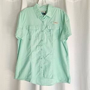 Magellan women's green short sleeve fishing shirt with vented upper back
